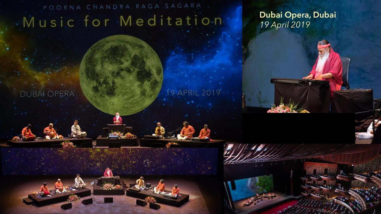 Photo collage from the Dubai Opera concert, Poorna Chandra Raga Sagara, 19 April 2019.