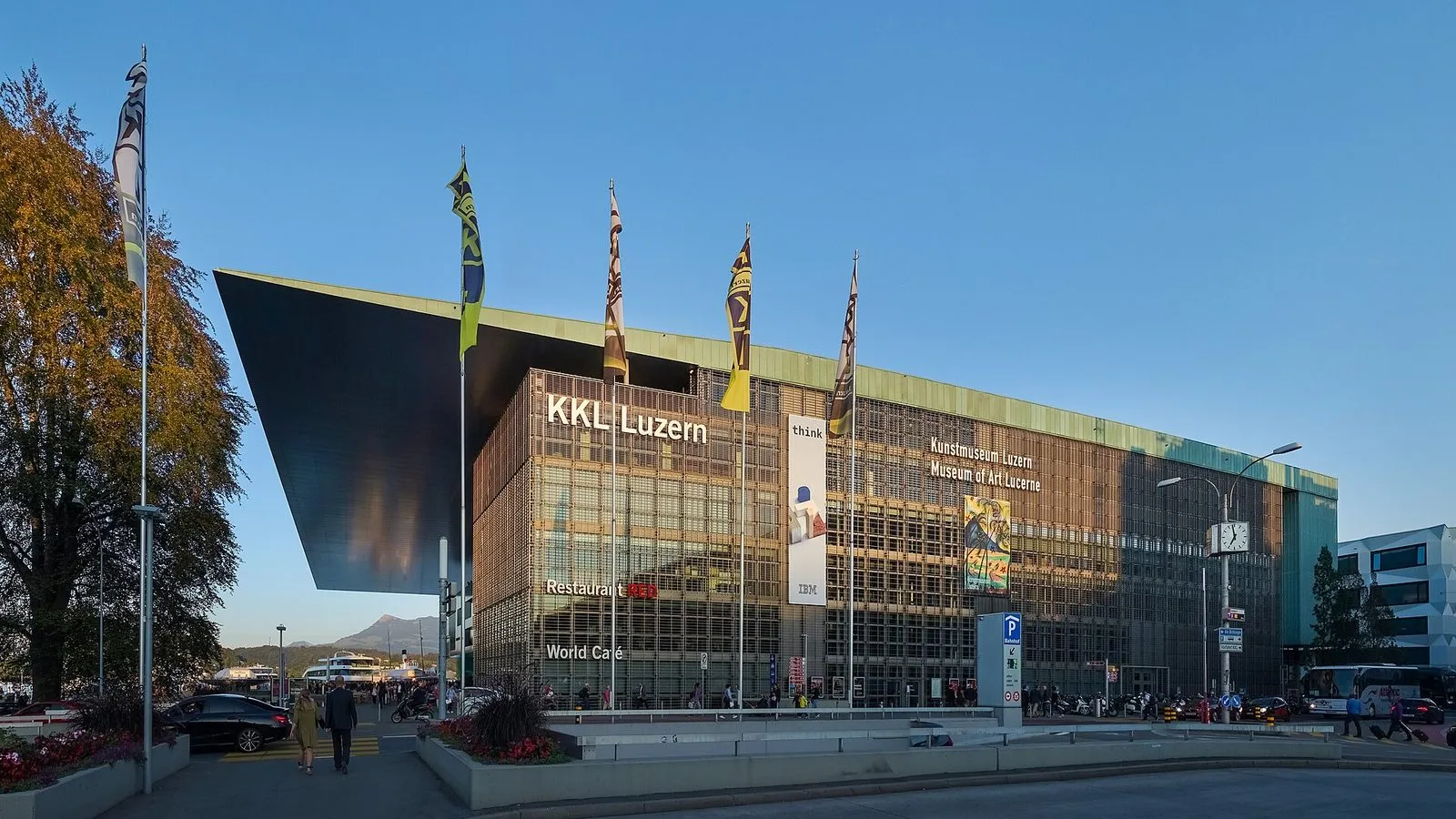 The KKL Lucerne by Jean Nouvel, viewed from Lake Lucerne.